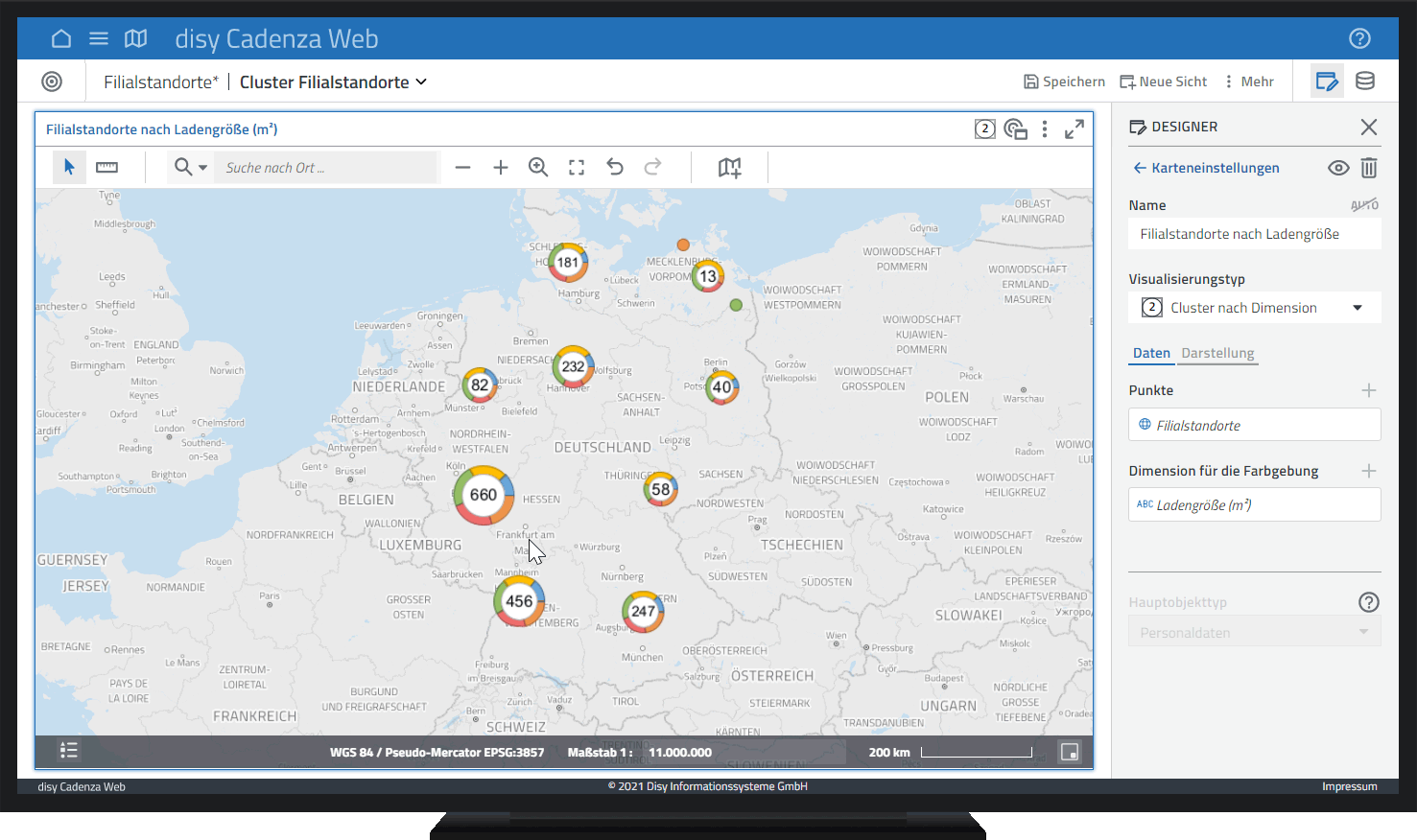 Cluster auf der Karten und Zoomen in der Datenanalyse-Software disy Cadenza