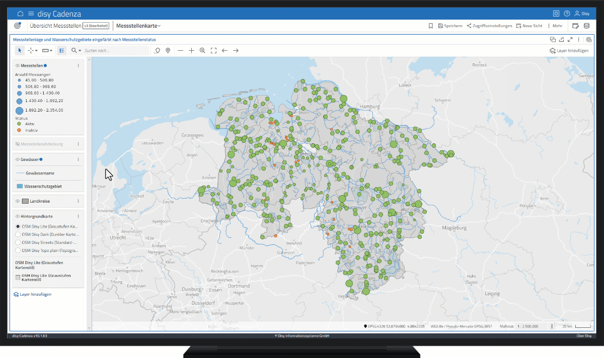 Interaktion mit der Kartenlegende in der Datenanalyse-Software disy Cadenza