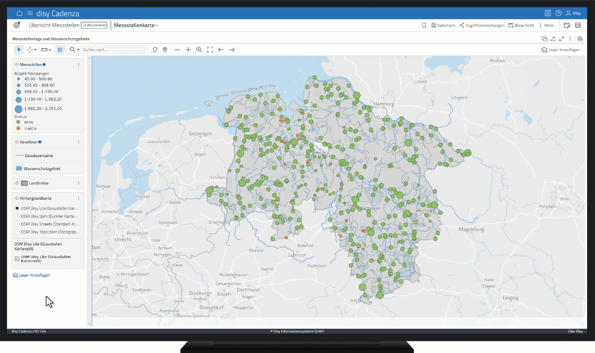 Mit dem Layerkatalog aus der Kartenlegende in der Datenanalyse-Software disy Cadenza heraus nahtlos arbeiten