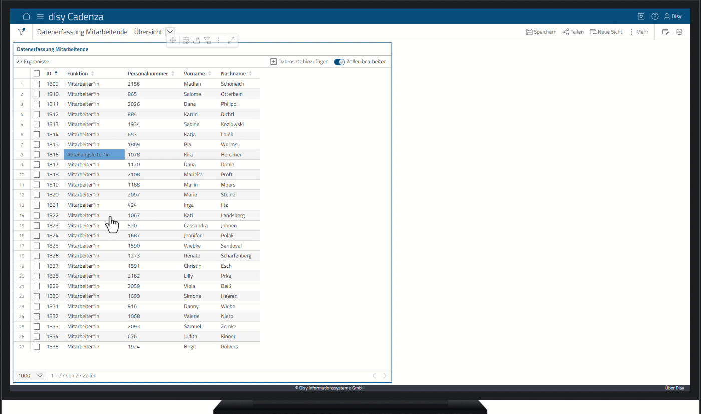Datenerfassung direkt im Dashboard mit der Writeback-Tabelle in disy Cadenza