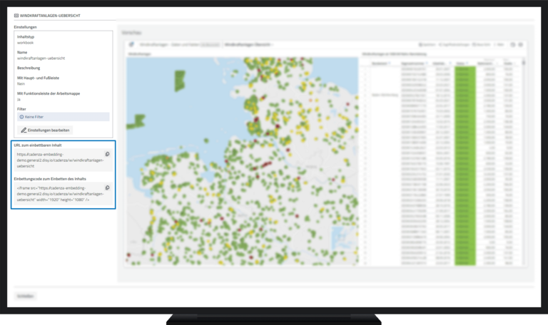 In der Datenanalyse-Software erzeugte URL für die Einbettung 