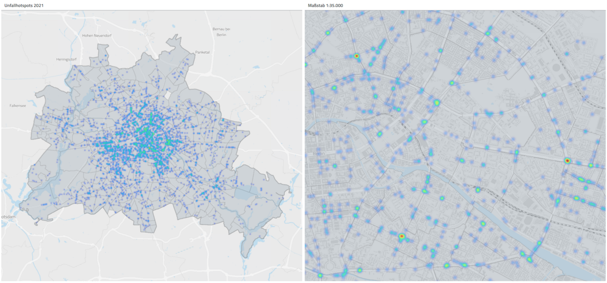Unfall-Hotspots mit einer Heatmap in der Datenanalyse-Software disy Cadenza darstellen.