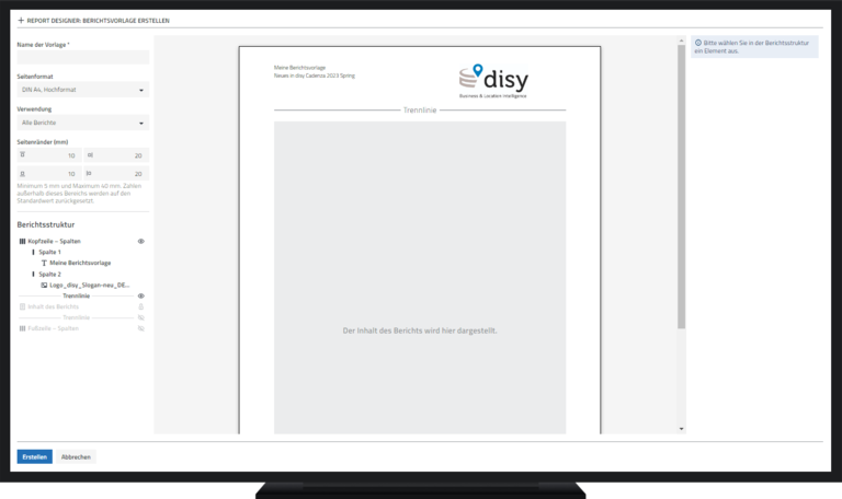 Berichtsvorlage in der Datenanalyse-Software disy Cadenza erstellen.