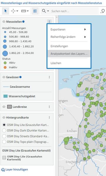 Erweiterte Operationen aus der Kartenlegende in der Datenanalyse-Software disy Cadenza heraus nutzen