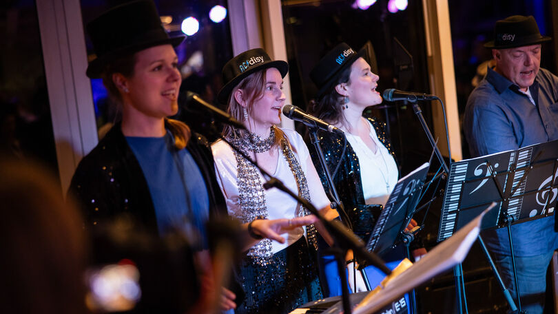 Die Disy-Firmenband AC/Disy tritt beim Abendprogramm des Werkstattgesprächs 2026 auf.