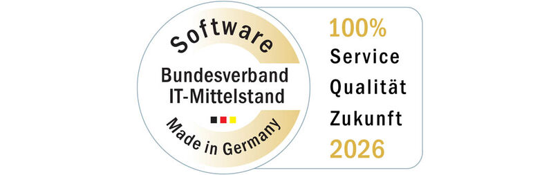 Die Abbildung zeigt das Qualitätssiegel „Software made in Germany“, mit dem die Software disy Cadenza ausgezeichnet ist