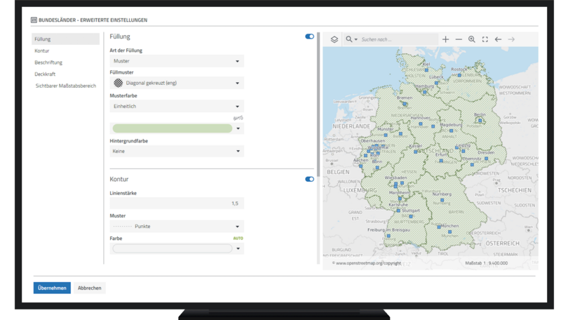 Karten in der Datenanalyse-Software disy Cadenza umfassend gestalten.