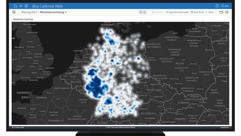 Mitarbeiterverteilung eines Unternehmens als Heatmap visualisieren in der Datenanalyse-Software disy Cadenza.