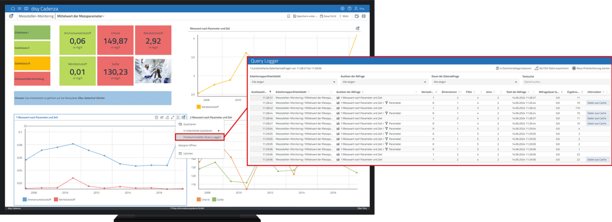 Query Logger für Sichten und Arbeitsblätter in der Datenanalyse-Software disy Cadenza nutzen.