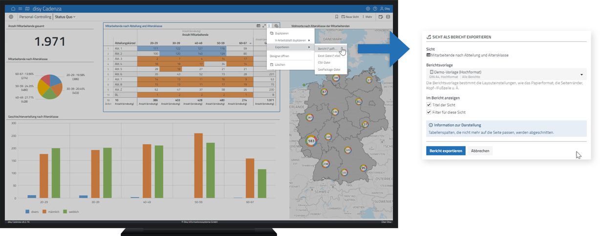 Ad-hoc-Bericht einer Sicht in der Datenanalyse-Software disy Cadenza erstellen.