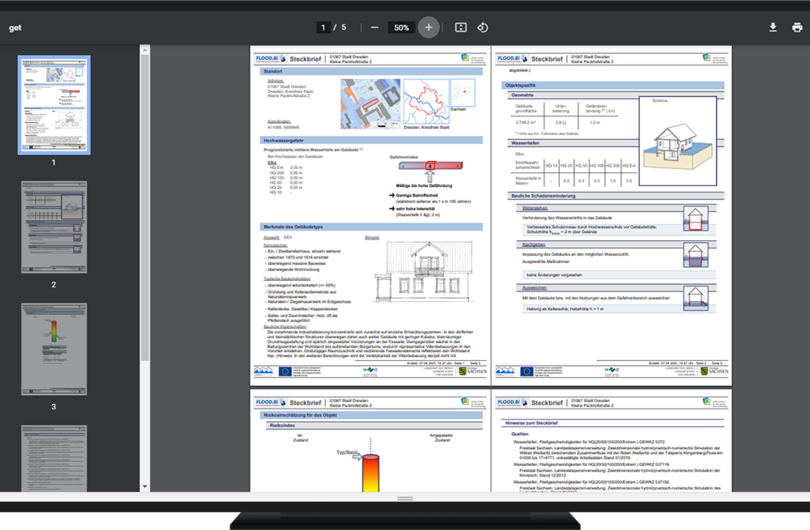 Abb. 6: Nach Durchführung der vier Schritte lässt sich die Ersteinschätzung in Form eines PDF-Steckbriefs für die weitere planerische Umsetzung exportieren