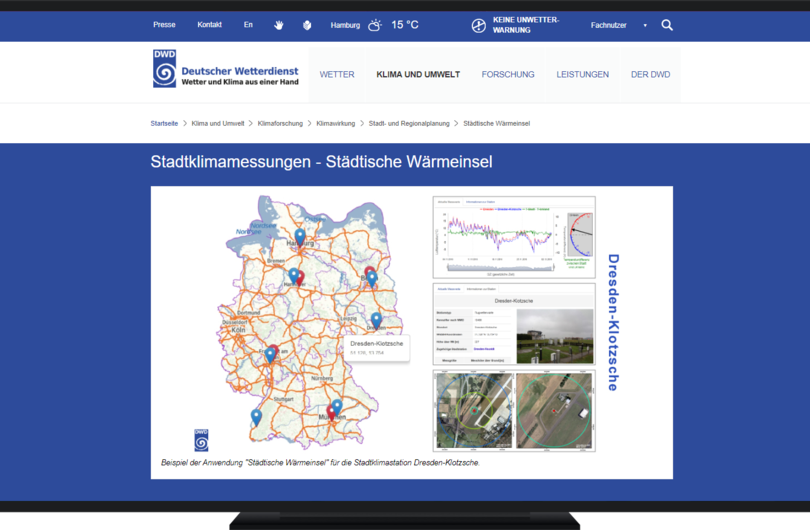 Abb. 1: DWD-Webmodul Stadtklimamessung