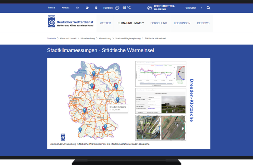 Abb. 1: DWD-Webmodul Stadtklimamessung