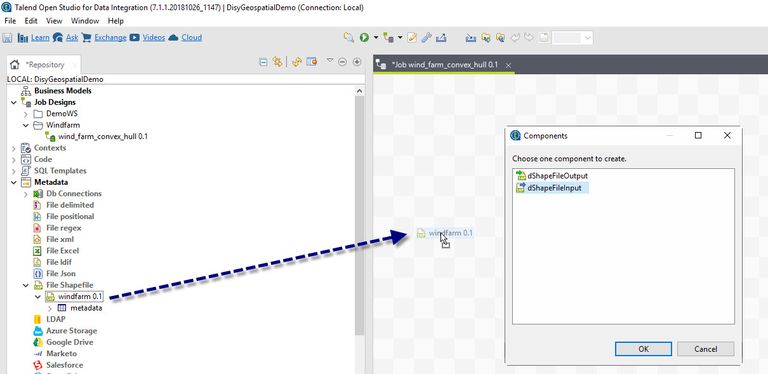 Fig. 6: Automatically a dialog opens when the shapefile "windpark" is dragged into the workspace